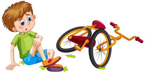 壊れた自転車で地面に座るスペインの少年。