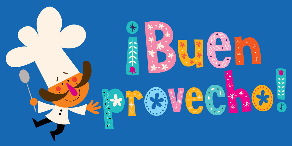 スペインの影響を描いた「buen provecho」という言葉を持つ漫画のシェフの画像。