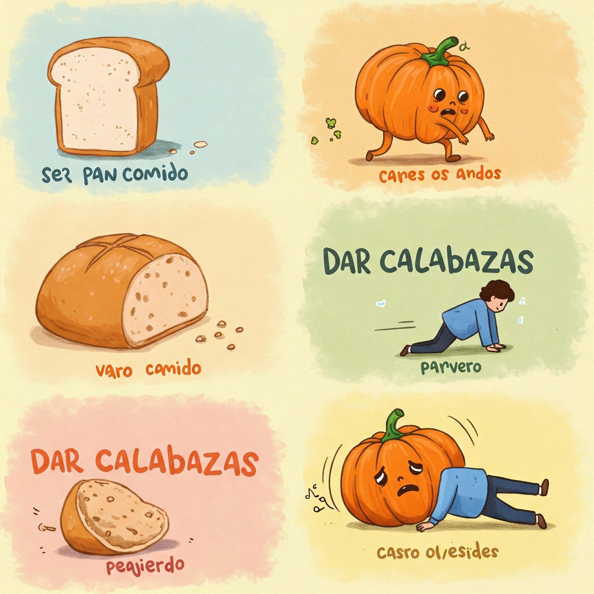 パンの絵が描かれた「Ser pan comido」と書かれたイラストカード