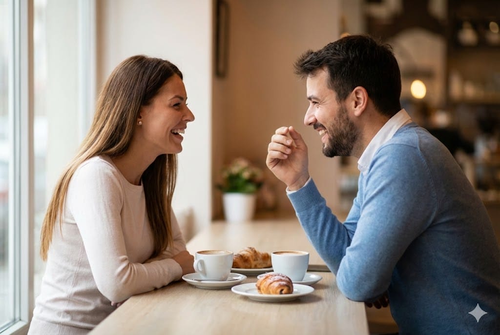 カフェでデート中の男女