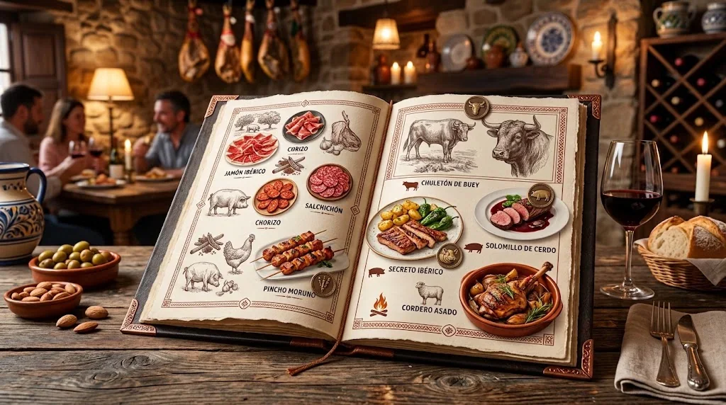 スペイン語の肉料理メニュー