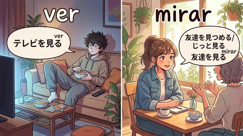 テレビを見ている人と友達を見ている人の対比イラスト
