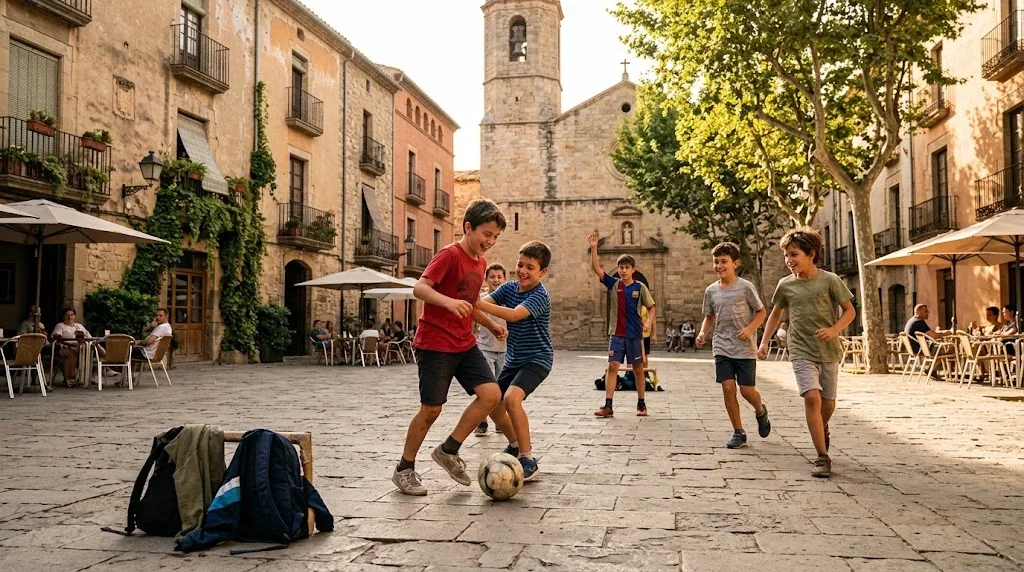 スペインの広場で元気に遊ぶ男の子たちと人気の名前