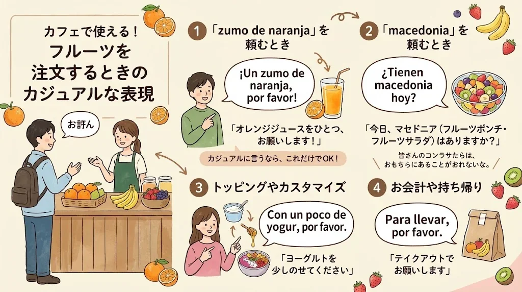 カフェでの果物表現を図解したインフォグラフィック