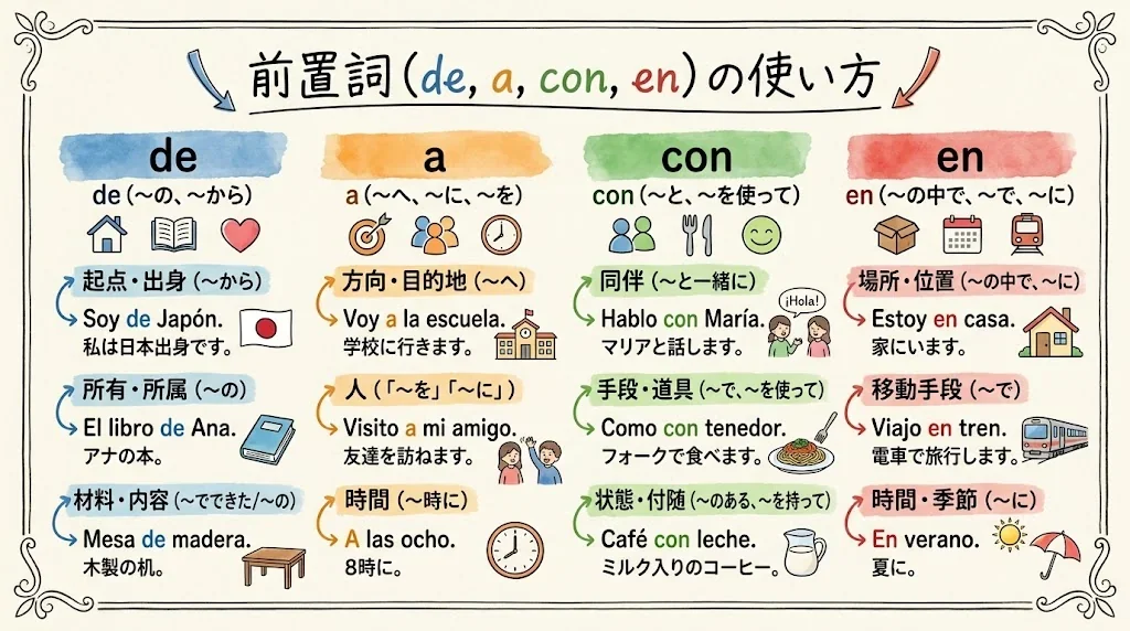 前置詞の構造とニュアンスを示す図解