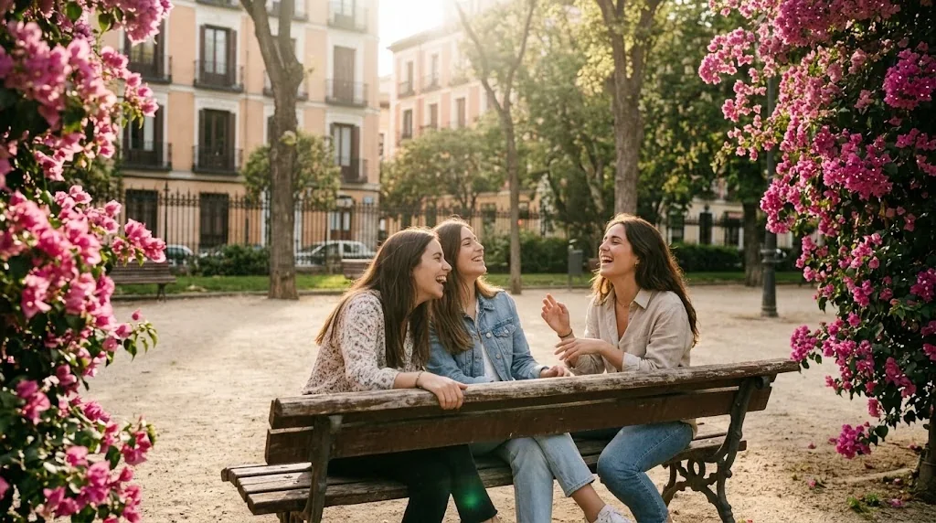 スペインの公園で微笑む女の子たちと人気の名前